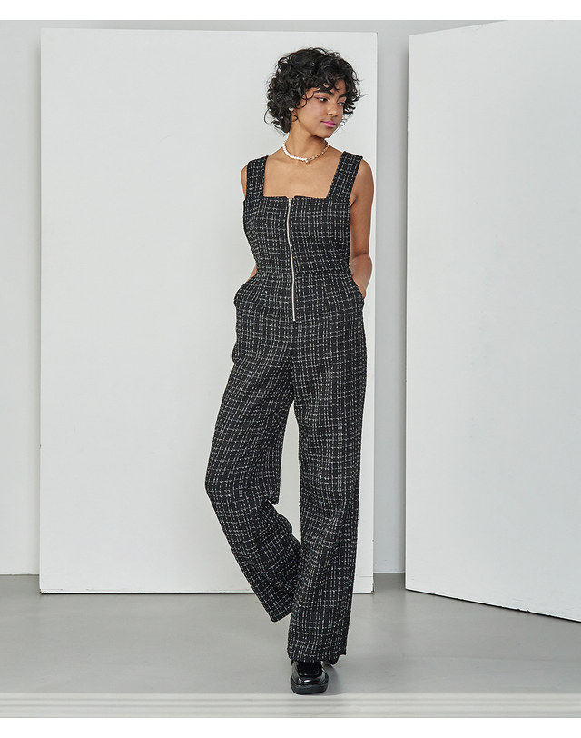 메이크어토스트 TWEED ZIPPED JUMP SUIT - Black 착용컷