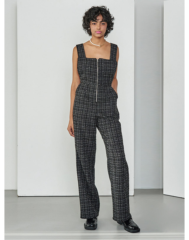 메이크어토스트 TWEED ZIPPED JUMP SUIT - Black 착용컷