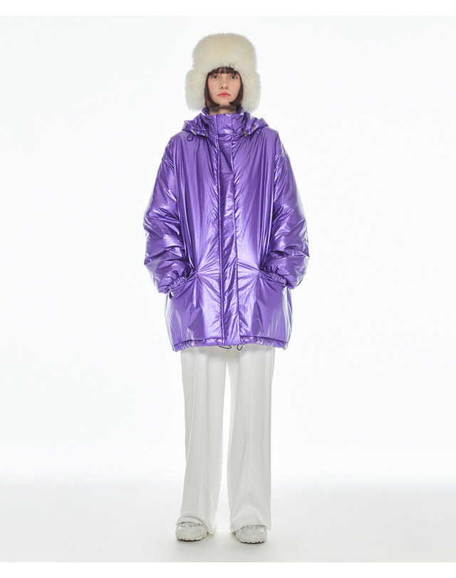 메이크어토스트 BOXY HOODIE QUILTING PADDING - Purple 착용컷