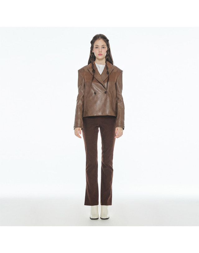 메이크어토스트 COLORING LEATHER JACKET - Brown 착용컷