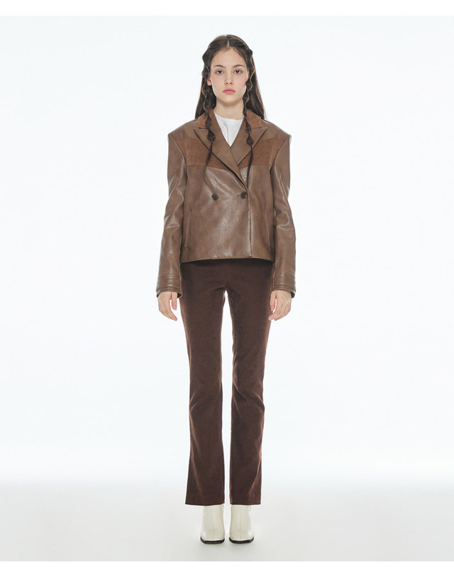 메이크어토스트 COLORING LEATHER JACKET - Brown 착용컷