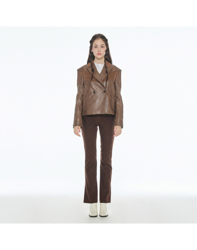 메이크어토스트 COLORING LEATHER JACKET - Brown 착용컷