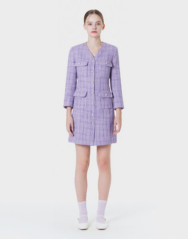 V-Neck tweed Slim Dress LILAC MBCSOP004LC