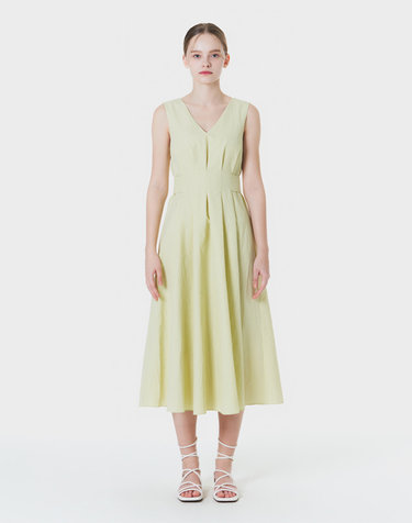 V-neck pintuck pleated maxi dress YELLOW MBCSOP001