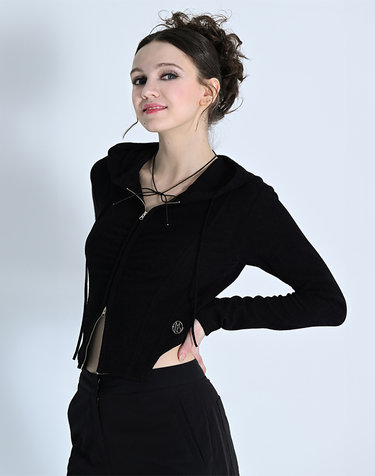 HOODED TWO-WAY ZIP-UP SWEATSHIRT BLACK MBDSTO006BK