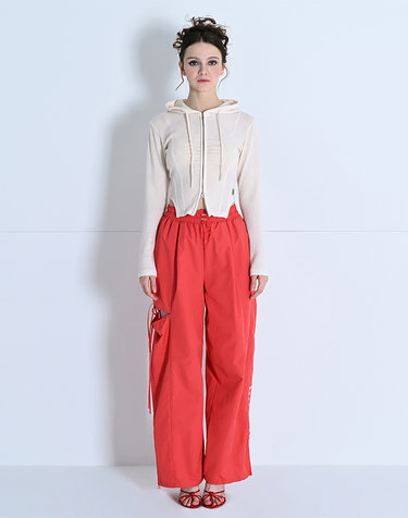 CUTOUT ONE-TUCK BANDING WIDE PANTS RED MBDSPA001RD