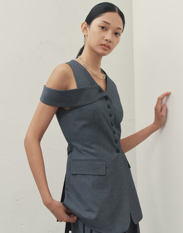V-NECK UNBALANCED HALTERNECK VEST DARK GRAY MBDFTO001DG