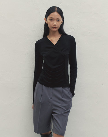 PINTUCK BERMUDA PANTS DARK GRAY MBDFPA006DG