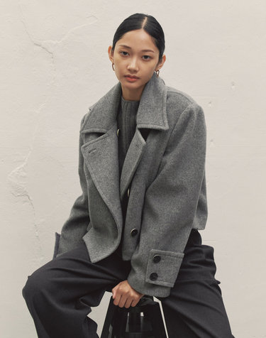 OVERSIZED WOOL BLEND CROP COAT GRAY MBDFCT001GR