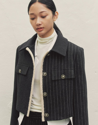 WOOL TRIMMING TWIST SHORT JACKET DARK GRAY MBDFJK001DG