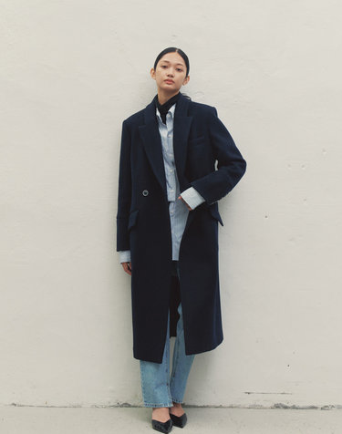CLASSIC WOOL BLEND DOUBLE LONG COAT DARK BLUE MBDFCT002DB