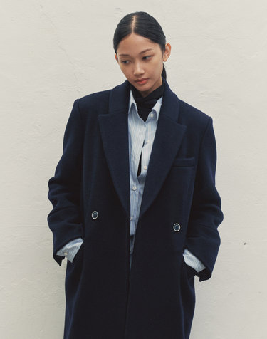 CLASSIC WOOL BLEND DOUBLE LONG COAT NAVY MBDFCT002NV