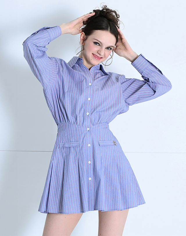 메이크어토스트 OPEN-COLLAR SHIRT DRESS STRIPE MBDSOP002ST 착용컷