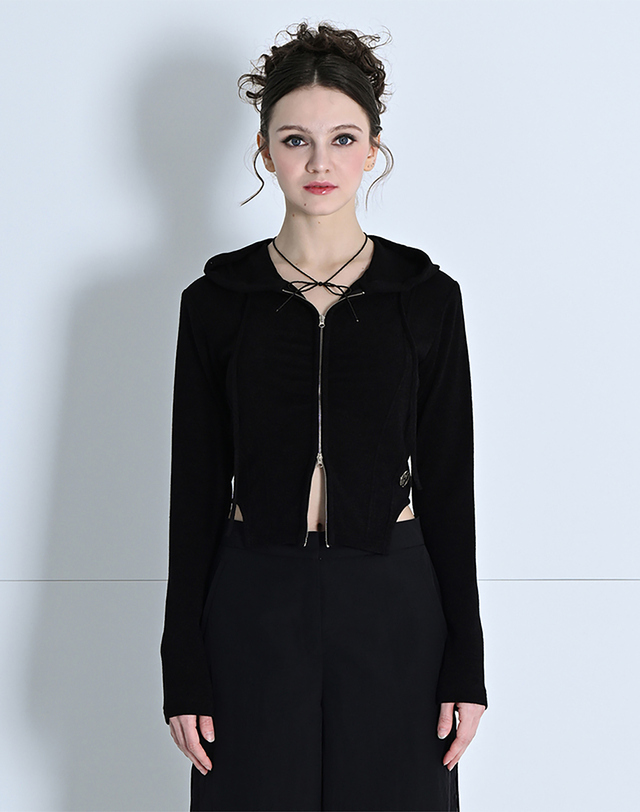 메이크어토스트 HOODED TWO-WAY ZIP-UP SWEATSHIRT BLACK MBDSTO006BK 착용컷