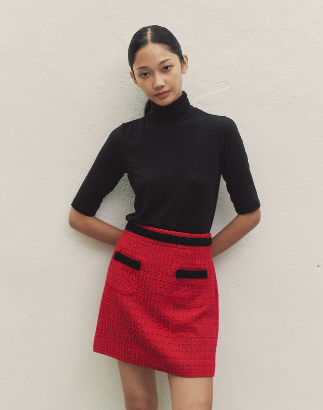 메이크어토스트 TWEED ANGORA POINT SKIRT RED MBDFSK002RD 착용컷
