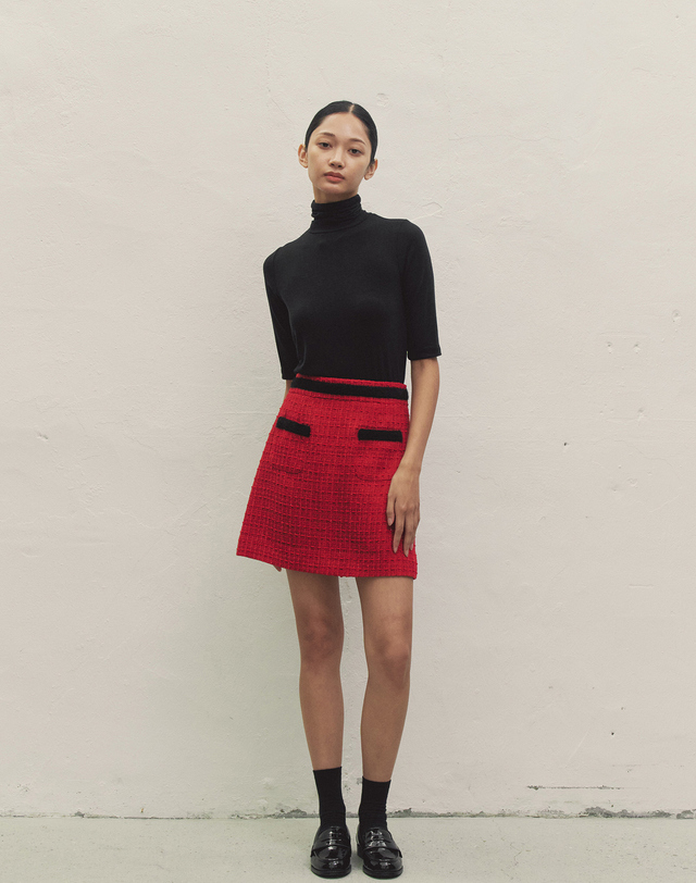 메이크어토스트 TWEED ANGORA POINT SKIRT RED MBDFSK002RD 착용컷
