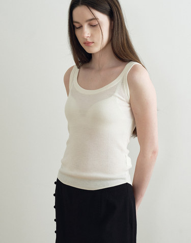 SLEEVELESS WOOL KNIT TOP (IVORY) MBFSNT005IV