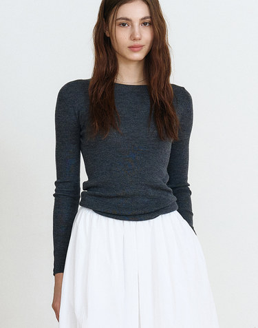 THIN BOAT-NECK WOOL KNIT TOP (DARK GRAY) MBFSNT003DG