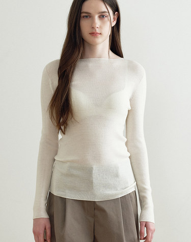 THIN BOAT-NECK WOOL KNIT TOP (IVORY) MBFSNT003IV