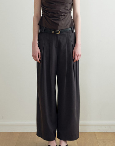 MID RISE TUCK DETAIL WIDE PANTS (DARK GRAY) MBFSPA011DG