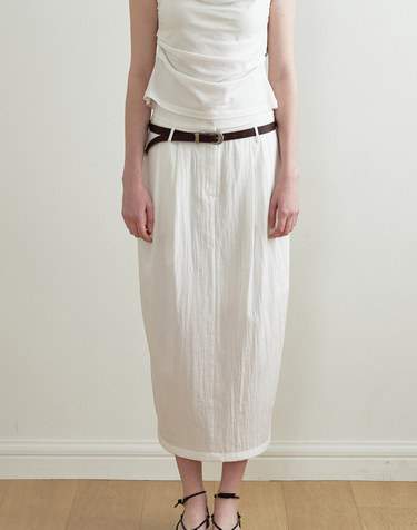 PINTUCK VOLUME BELT SKIRT (IVORY) MBFSSK001IV
