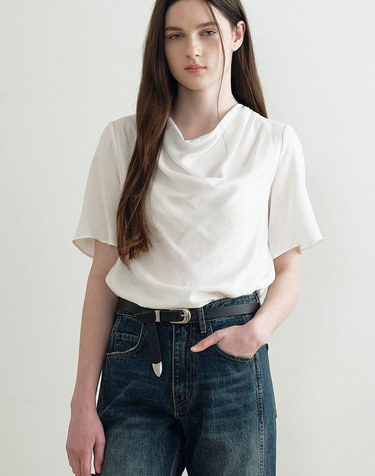 DRAPED COWL NECK BLOUSE (IVORY) MBFSTO007IV