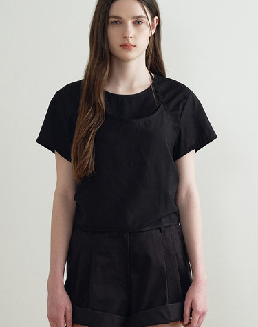 SILKY ROUND BUSTIER BLOUSE (BLACK) MBFSTO006BK