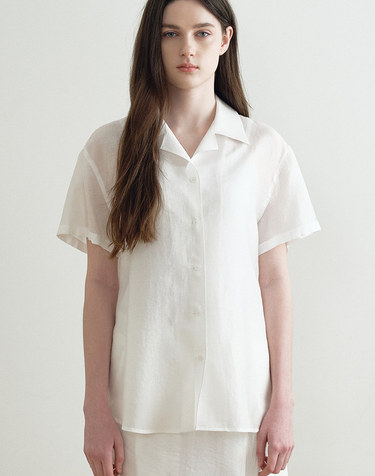 SEE-THROUGH LOOSE FIT WRAP SHIRT (IVORY) MBFSTO005IV