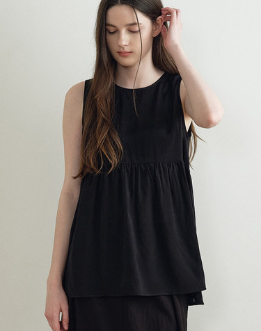 SHIRRING FLARE BUTTON BLOUSE (BLACK) MBFSTO017BK