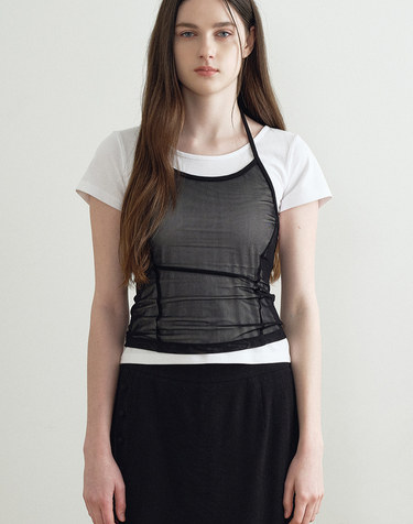 SLUB JERSEY T-SHIRT & NET LAYERED TOP (BLACK) MBFSTO011BK