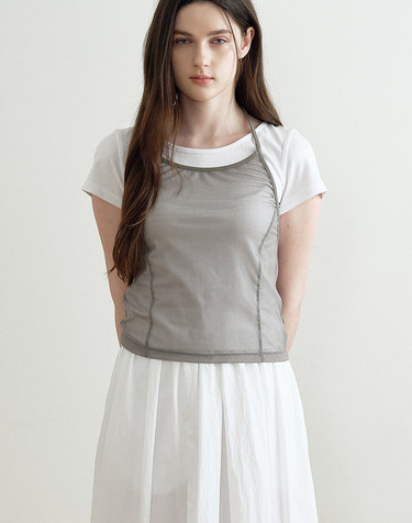 SLUB JERSEY T-SHIRT & NET LAYERED TOP (MINT) MBFSTO011MT