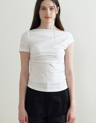 PINTUCK UNBALANCED SLEEVELESS TOP (IVORY) MBFSTO010IV