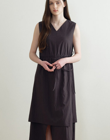 DRAW-STRING V-NECK DRESS (DARK GRAY) MBFSOP002DG