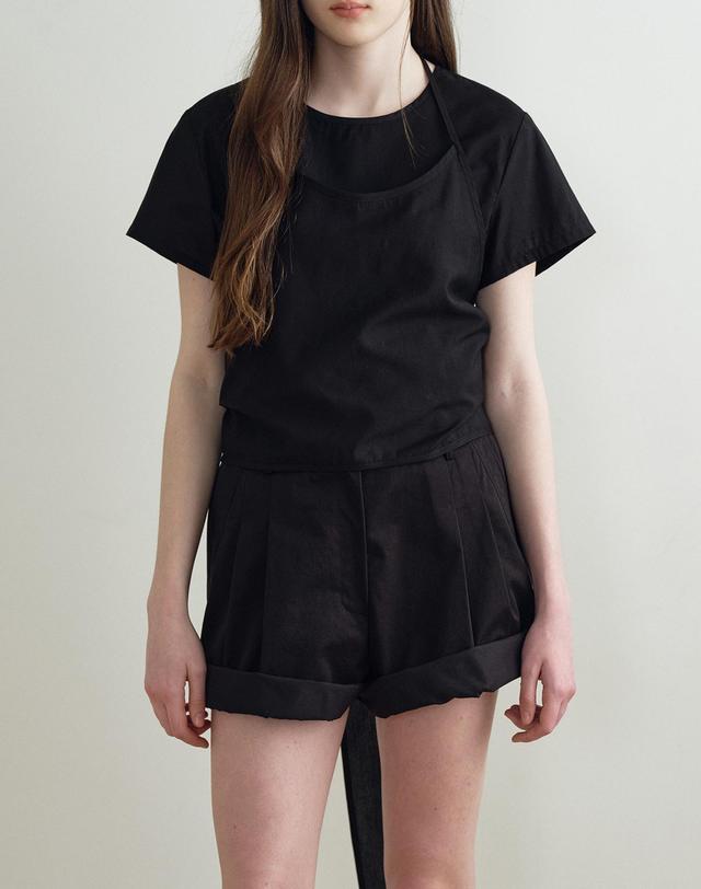 메이크어토스트 CUFFED CASUAL SHORTS (BLACK) MBFSPA012BK 착용컷