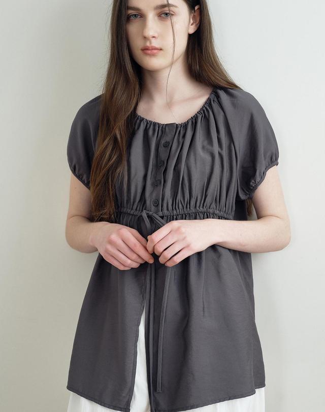 메이크어토스트 STRIPE COZY BLOUSE (DARK GRAY) MBFSTO021DG 착용컷