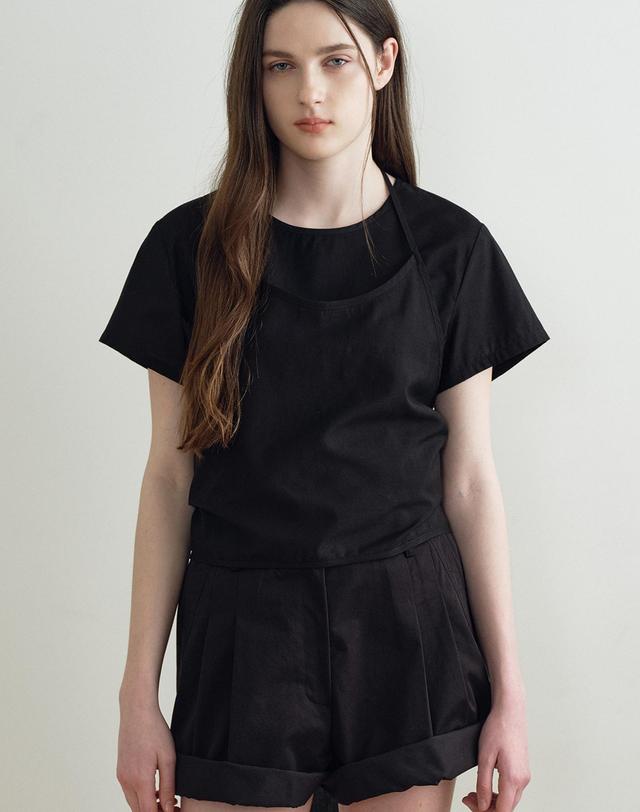 메이크어토스트 SILKY ROUND BUSTIER BLOUSE (BLACK) MBFSTO006BK 착용컷
