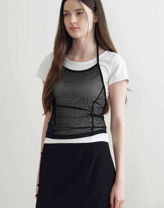 메이크어토스트 SLUB JERSEY T-SHIRT & NET LAYERED TOP (BLACK) MBFSTO011BK 착용컷