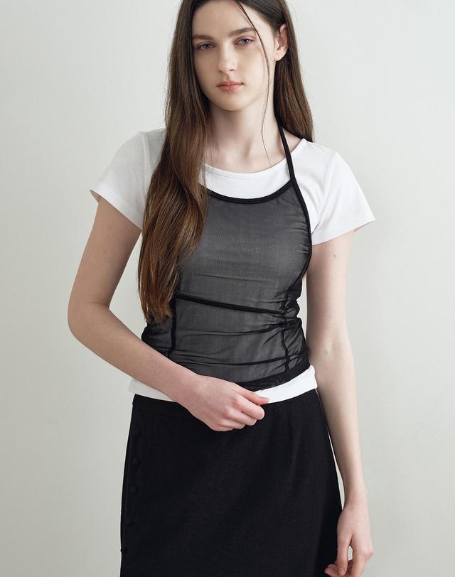 메이크어토스트 SLUB JERSEY T-SHIRT & NET LAYERED TOP (BLACK) MBFSTO011BK 착용컷