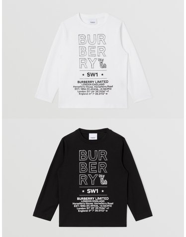 버버리키즈 버버리 키즈 로고 스케치 오가닉 티셔츠 긴팔 8053774 8053776