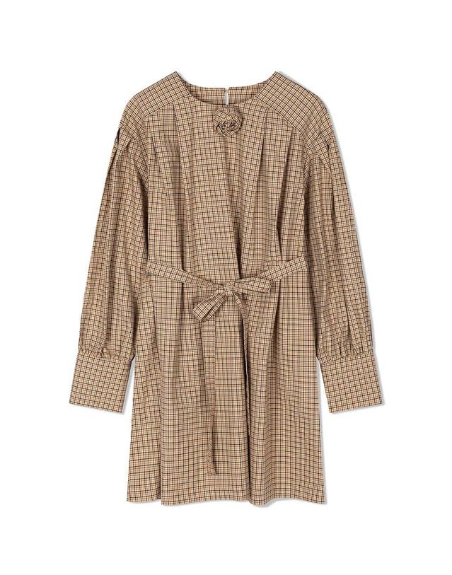 엔디에이 Check puff Mini Onepiece 베이지 착용컷