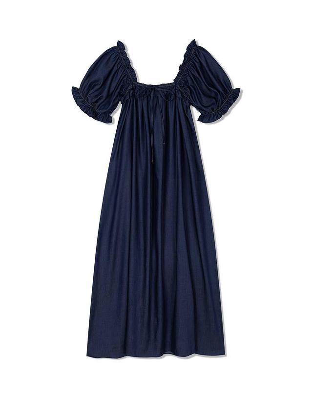 엔디에이 Puff Tencel Onepiece 네이비 착용컷