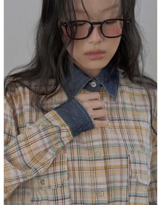 엔디에이 Denim Point Check Shirt 노랑 착용컷