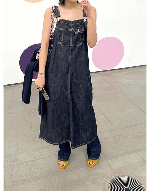 엔디에이 Non Pade Suspender Denim OPS 청록 착용컷