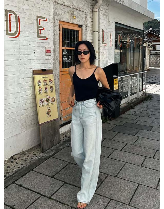 엔디에이 Wide Straight Denim Pants _ice 청록 착용컷