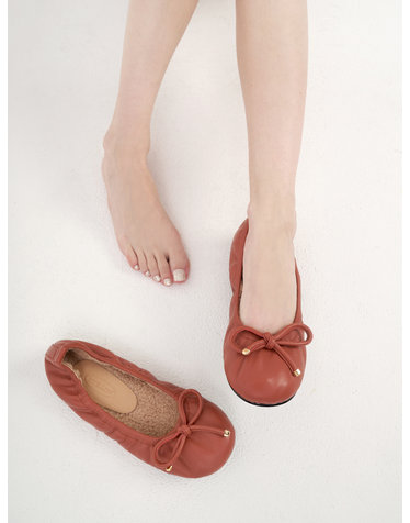 Bonnet Ribbon Fur Flat Shoes 보네뜨 리본플랫 - Orange