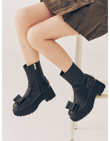 Bizu Ribbon Ankle Boots 비쥬 리본 플랫폼 부츠 - Pale Black