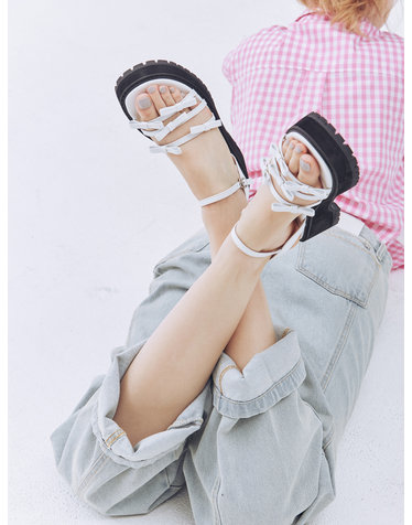 Ribbi Petite Ribbon Platform Sandals 리비 쁘띠뜨 리본 플랫폼 샌들 - Pale White
