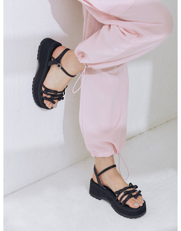 Ribbi Petite Ribbon Platform Sandals 리비 쁘띠뜨 리본 플랫폼 샌들 - Noir Black