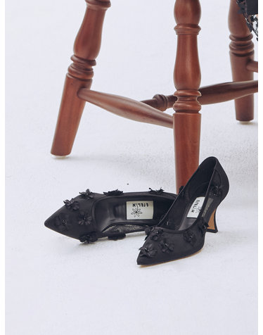Jardin Flower Mesh Pumps 쟈르뎅 플라워 메쉬 펌프스 힐 - Mesh Black