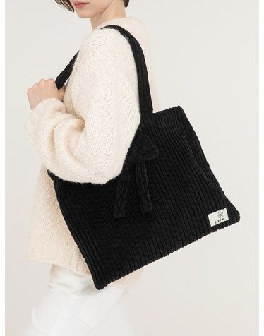 Lapin Corduroy Ribbon Bag 라팡 코듀로이 리본 에코백 - Cordu Black